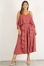 Load image into Gallery viewer, Cropped Wide Leg Ruffle Jumpsuit
