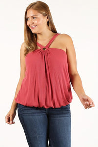 Solid Ribbed Halter Neck Top