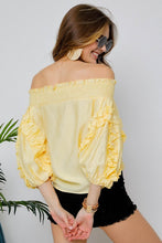 Load image into Gallery viewer, Ruffled Puff Shoulder Off Shoulder Top
