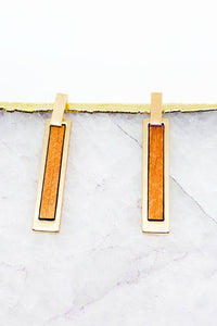 Wood Bar Earrings in a Metal Frame