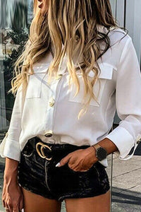 Solid White Shirt With Gold Button Detail