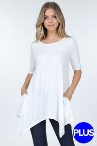 Plus Size Solid Tunic with Asymmetrical Hem