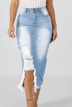 Load image into Gallery viewer, Distressed Washed Denim Skirt
