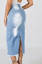 Load image into Gallery viewer, Distressed Washed Denim Skirt
