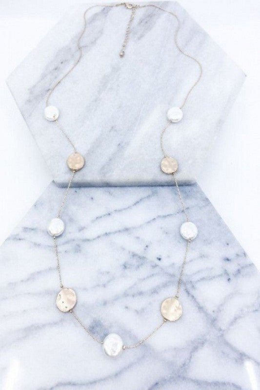 Hammered Gold Coin and Pearl Necklace