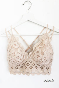 Crochet Lace Bralette with Criss Cross Straps at Back