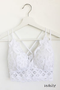 Crochet Lace Bralette with Criss Cross Straps at Back