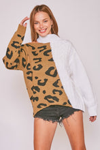 Load image into Gallery viewer, White and Leopard Print Cable Knit Sweater With Open Shoulder
