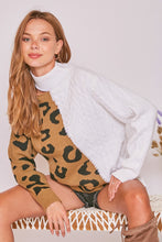 Load image into Gallery viewer, White and Leopard Print Cable Knit Sweater With Open Shoulder
