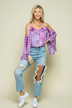 Load image into Gallery viewer, Tie Dye Woven Top with Bell Sleeve and Tassels
