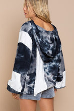 Load image into Gallery viewer, Navy and White Tie Dye and Solid French Terry Hoodie
