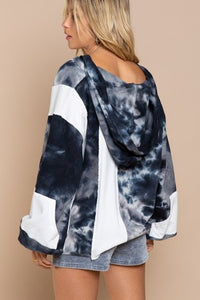 Navy and White Tie Dye and Solid French Terry Hoodie