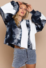 Load image into Gallery viewer, Navy and White Tie Dye and Solid French Terry Hoodie
