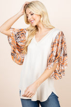 Load image into Gallery viewer, V-Neck Top with Shimmer Snake Skin Pleated Sleeve
