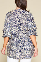 Load image into Gallery viewer, Taupe/Navy Animal Print Shimmer Top
