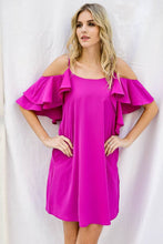 Load image into Gallery viewer, Cold Shoulder Dress with Ruffle Detail
