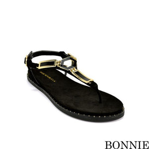 Ankle Strap Black/Gold Thong Sandal