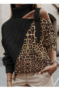 Color Block and Animal Print Sweater with Buckle Detail