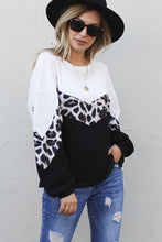 Load image into Gallery viewer, Black and White Waffle Knit Top with Leopard Accent
