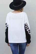 Load image into Gallery viewer, Black and White Waffle Knit Top with Leopard Accent
