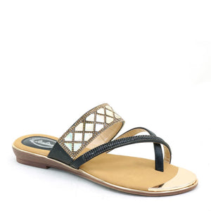 Black and Gold Rhinestone Sandal with Holographic Panel