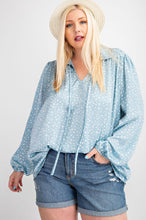 Load image into Gallery viewer, Polka Dot Peasant Blouse with Baloon Sleeves and Satin Collar
