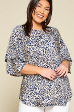 Load image into Gallery viewer, Taupe/Navy Animal Print Shimmer Top
