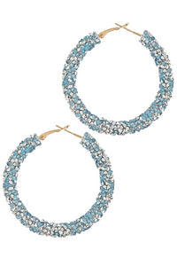 Aquamarine and Rhinestone Hoops