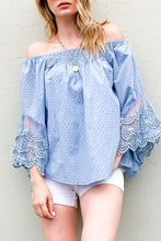 Load image into Gallery viewer, Blue Lace Off the Shoulder Top
