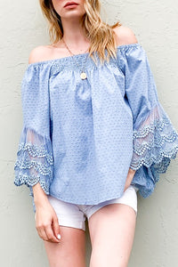 Blue Lace Off the Shoulder Top