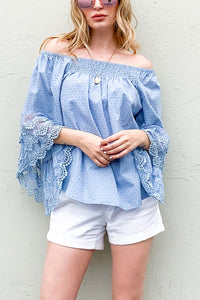 Blue Lace Off the Shoulder Top