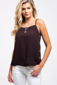 Black Woven Tank with Buttons Down the Side