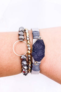 Druzy Stone Bracelet with Stretch and Magnetic Clasp