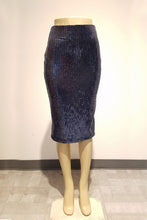 Load image into Gallery viewer, Midnight Blue Sequin Pencil Skirt with Elastic Waistband
