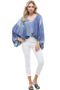 Hand Cloud Dye V-Neck Loose Fitting Top