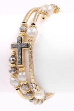 Load image into Gallery viewer, Pearl and Cross Metal Coiled Bracelet
