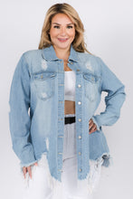 Load image into Gallery viewer, Plus Size Distressed Denim Shirt Jacket
