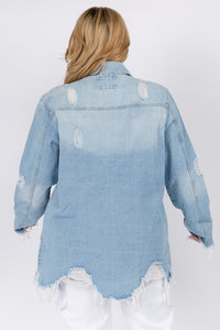 Plus Size Distressed Denim Shirt Jacket