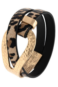 Intertwined Hammered Loop/Leopard Bracelet