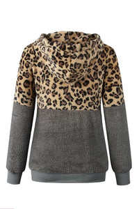 Gray and Leopard Print Teddy Bear Hoodie