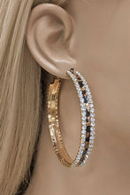 Load image into Gallery viewer, Leopard and Rhinestone Hoop Earrings
