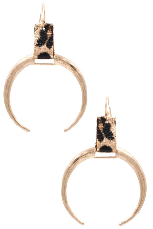 Gold and Leopard Print Crescent Earrings