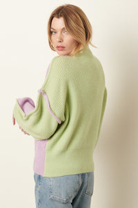 Lavender & Mint Mock Neck Color Block Sweater