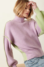 Load image into Gallery viewer, Lavender &amp; Mint Mock Neck Color Block Sweater
