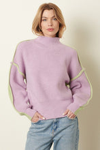 Load image into Gallery viewer, Lavender &amp; Mint Mock Neck Color Block Sweater
