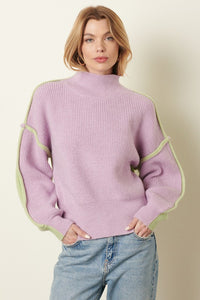 Lavender & Mint Mock Neck Color Block Sweater