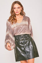 Load image into Gallery viewer, Ombre Sequin Blouse with Balloon Sleeves and V-Neck
