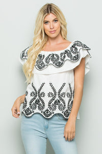 Black and White Top with a Spanish Flare