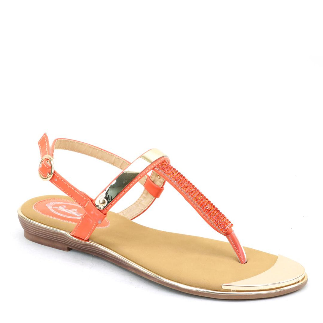 Orange Rhinestone Sandals with Gold Band Luca Bella Boutique