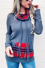 Load image into Gallery viewer, Waffle Knit Top with Red Plaid Accent
